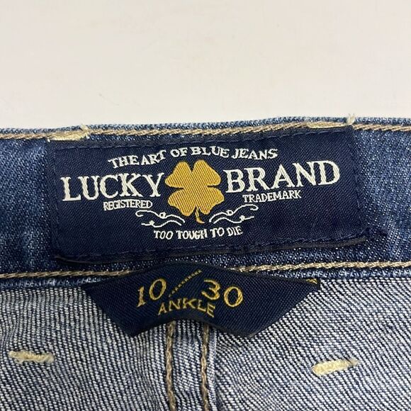 Lucky Brand Sweet’N Low Dark Wash Whiskering Distressed BootCut Ankle Jean-10/30 - Picture 13 of 16